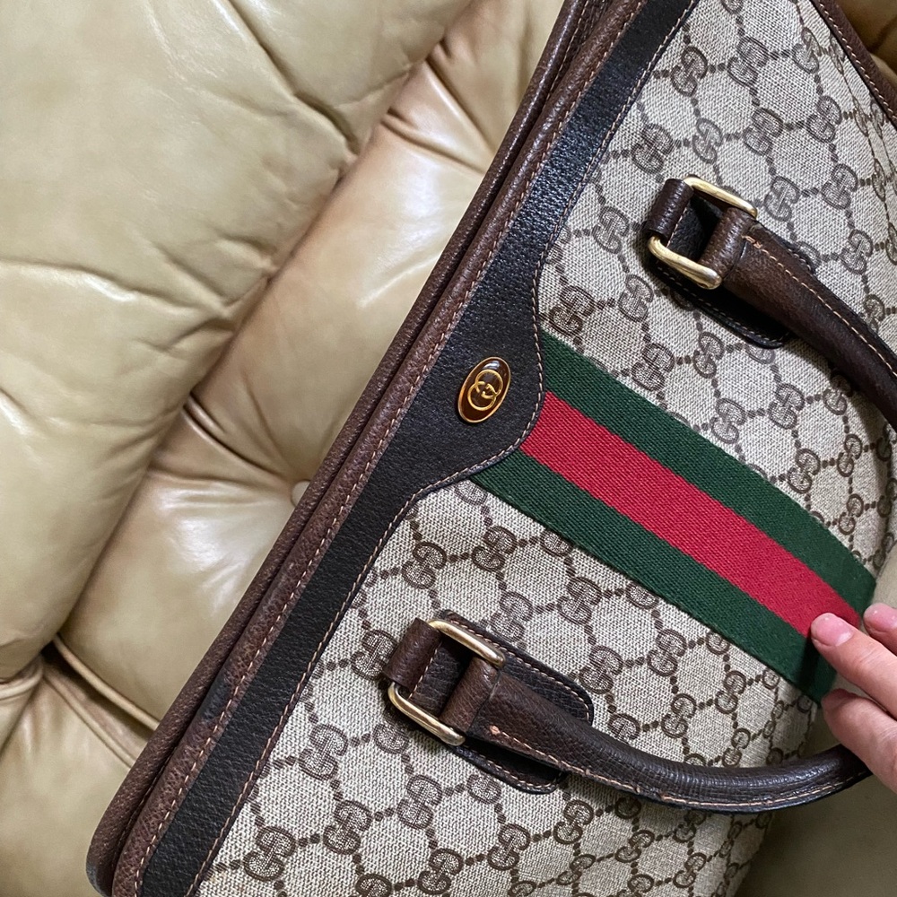 Authentic Gucci Vintage Large Tote Unisex Business Bag GG Web Stripe Attache - Picture 11 of 15